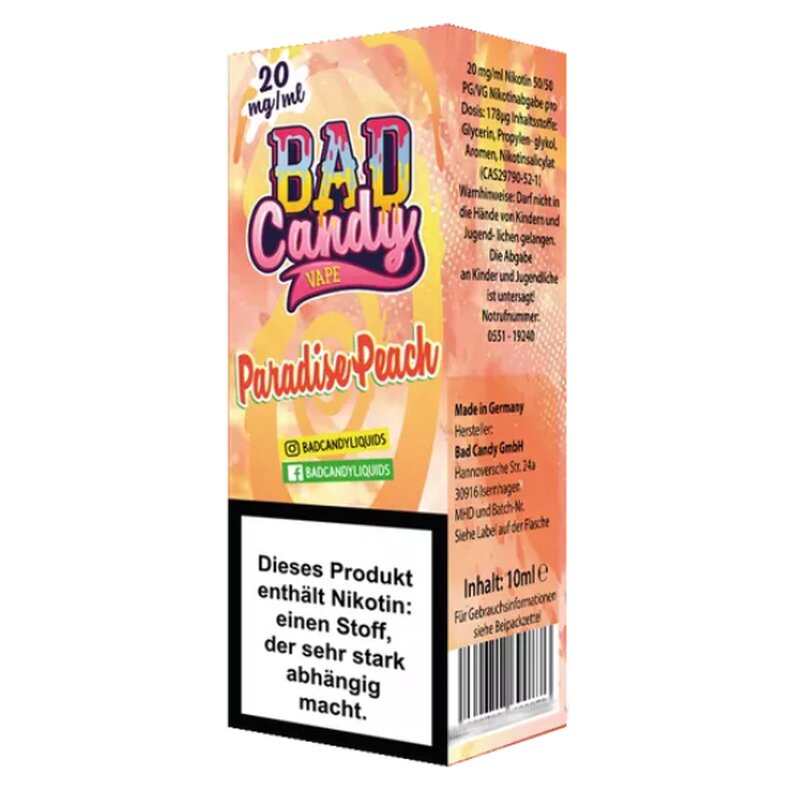 Paradise Peach Nikotin Salz 20mg 10ml Bad Candy