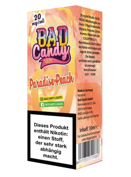Paradise Peach Nikotinsalz Liquid 10ml Bad Candy