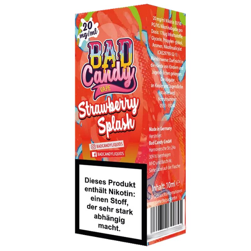 Strawberry Splash Nikotin Salz 20mg 10ml Bad Candy