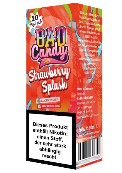 Strawberry Splash Nikotinsalz 10ml Bad Candy 20mg