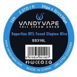 Superfine MTL Fused Clapton Wickeldrath 10ft Vandy Vape SS316L 30ga X 2/38ga